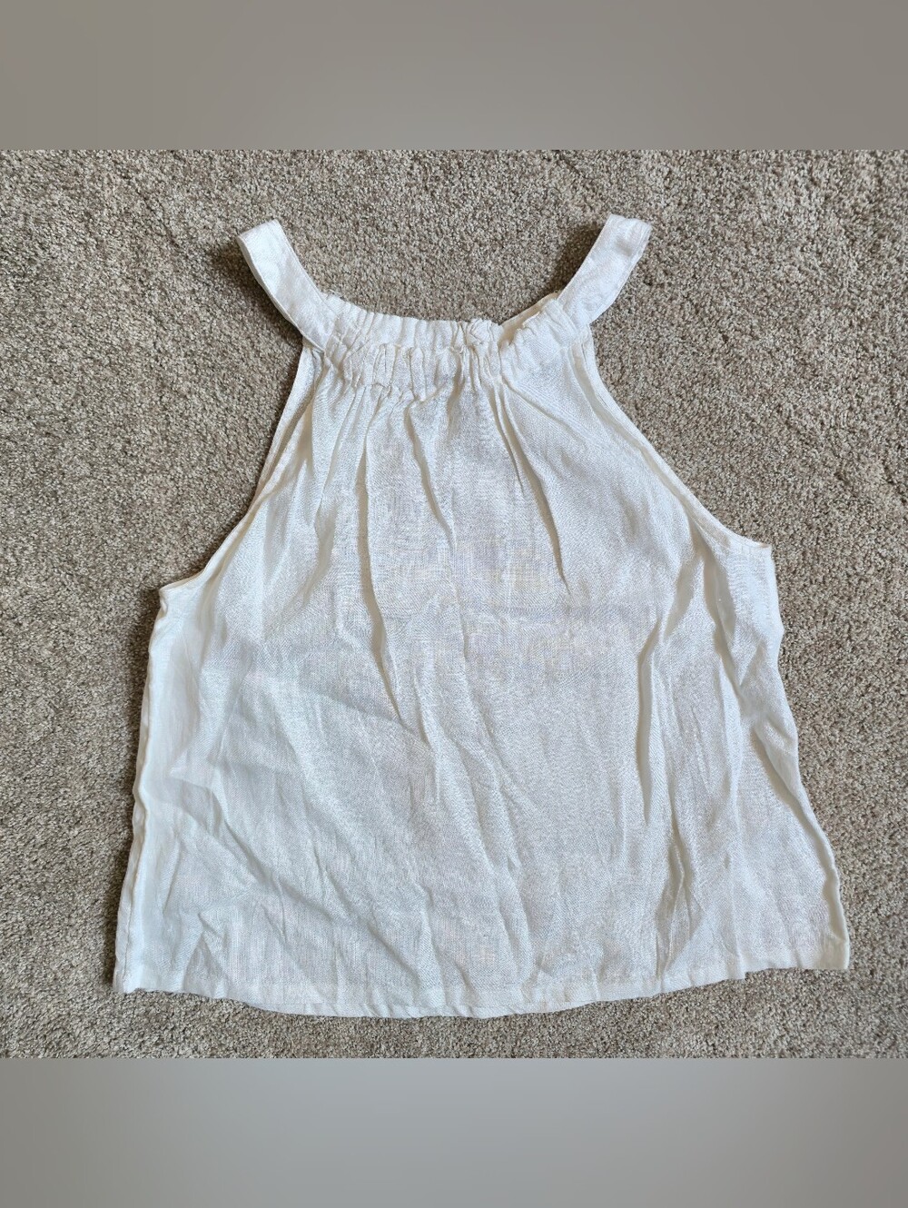 Nicole Miller Top Women Medium White 100% Linen Halter Gathered Neck Boho Summer